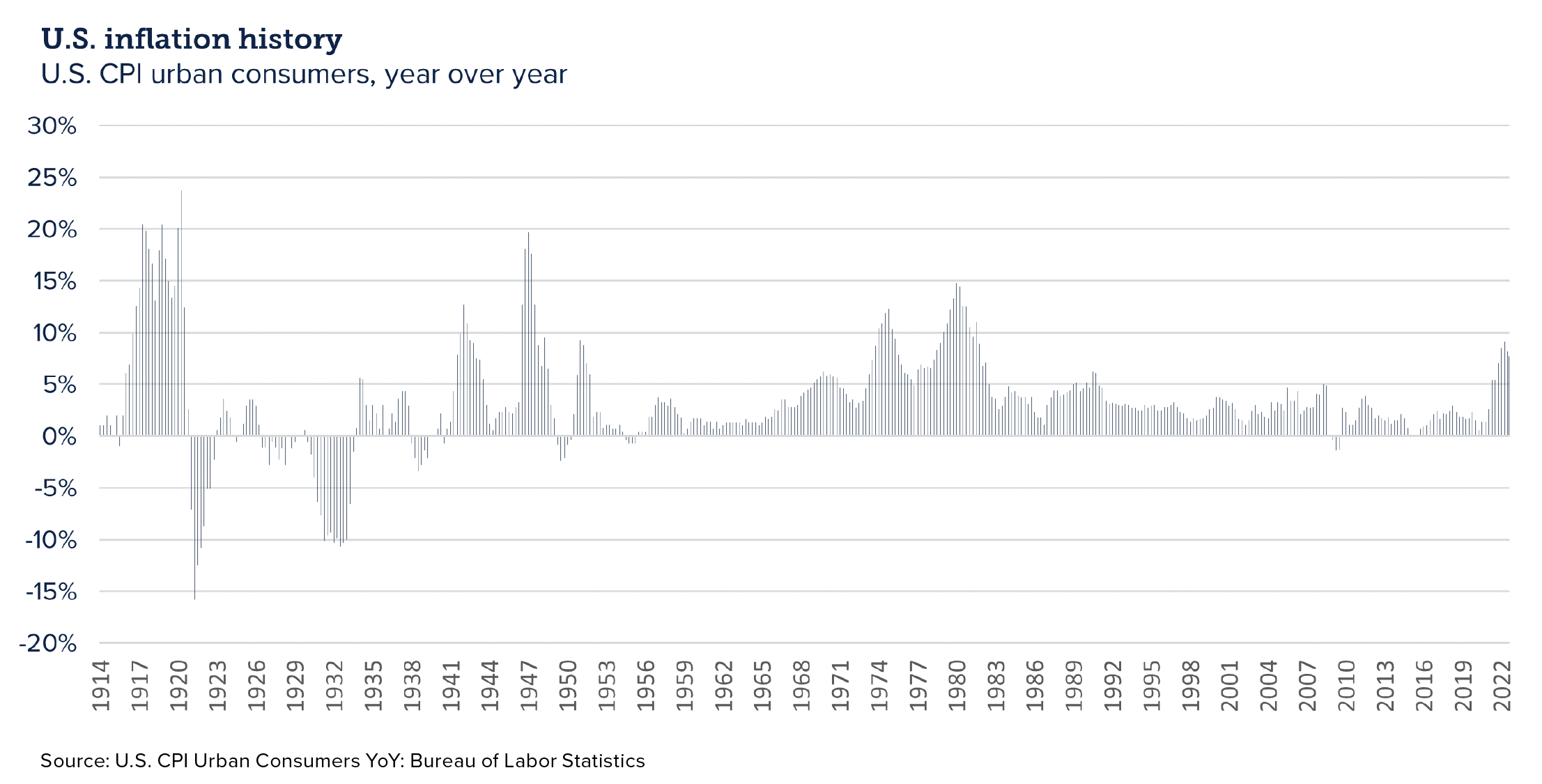 Chart showing theDublin  inflation history year over year