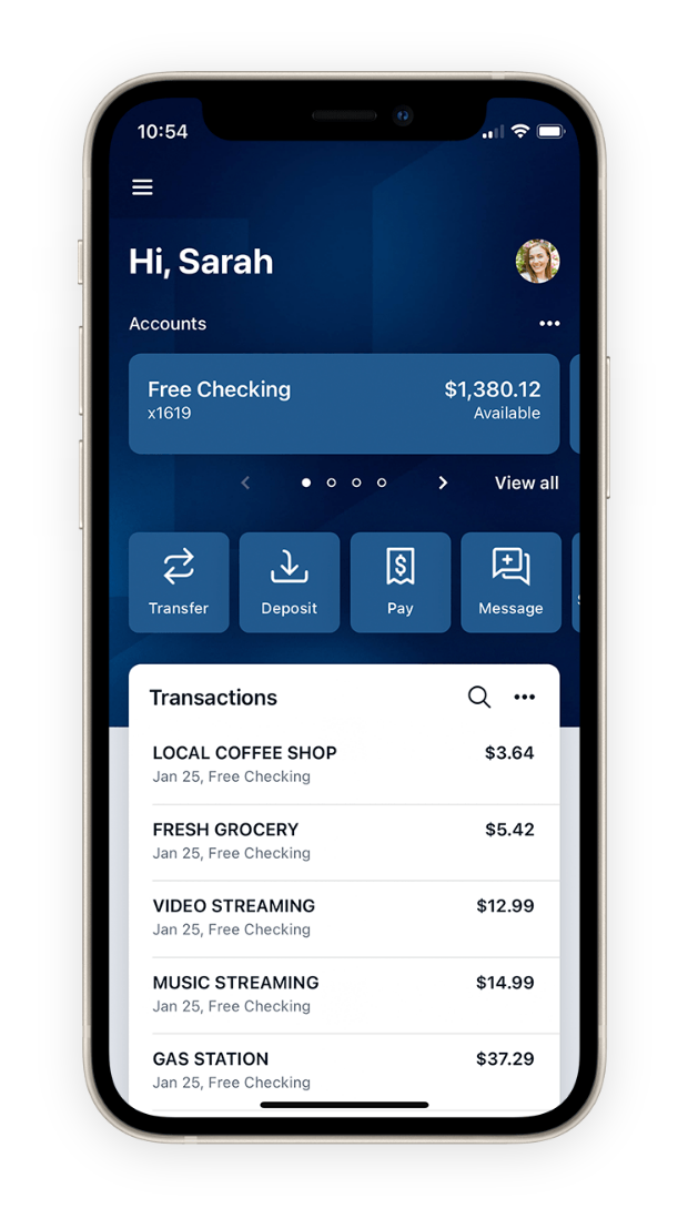 The Webster International app dashboard screen presented on an iPhone