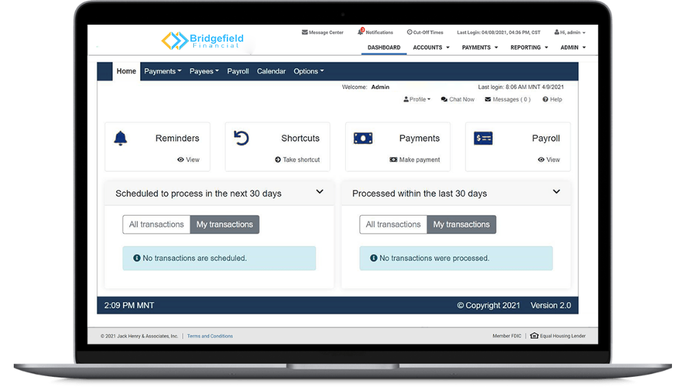 Screenshot of Business Online Banking Bill Pay on a laptop